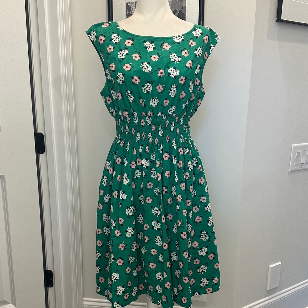 Kate Spade New York Short Sleeves Green Floral Midi Dress
